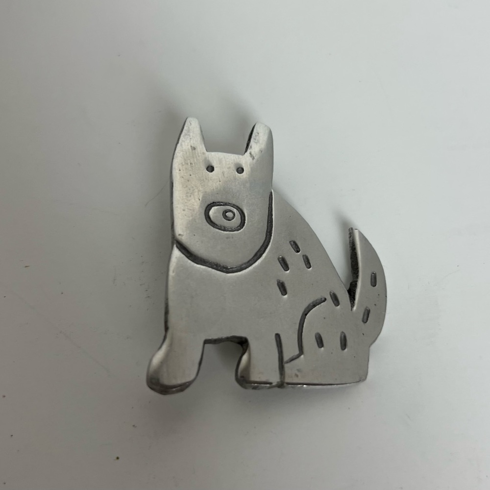 Metal ARTISAN Puppy DOG BROOCH Aluminum Silver Modern Spot